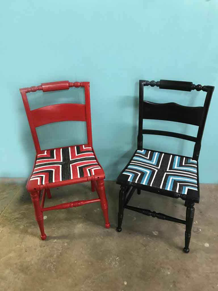 colored rush chairs